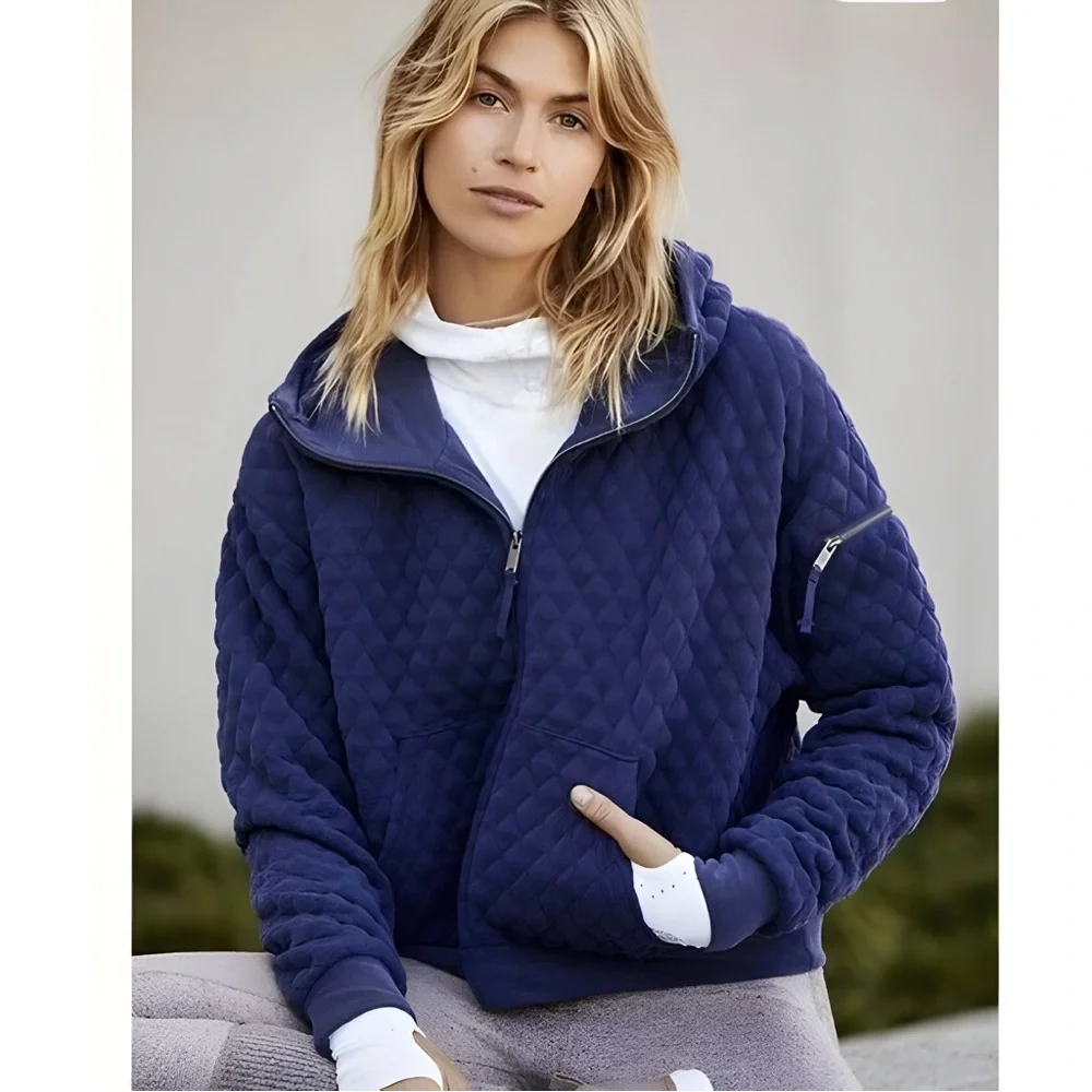 Free People Movement Oversized Quilted Hoodie Jacket Full Zip Dark Gray | Size M - Picture 4 of 16